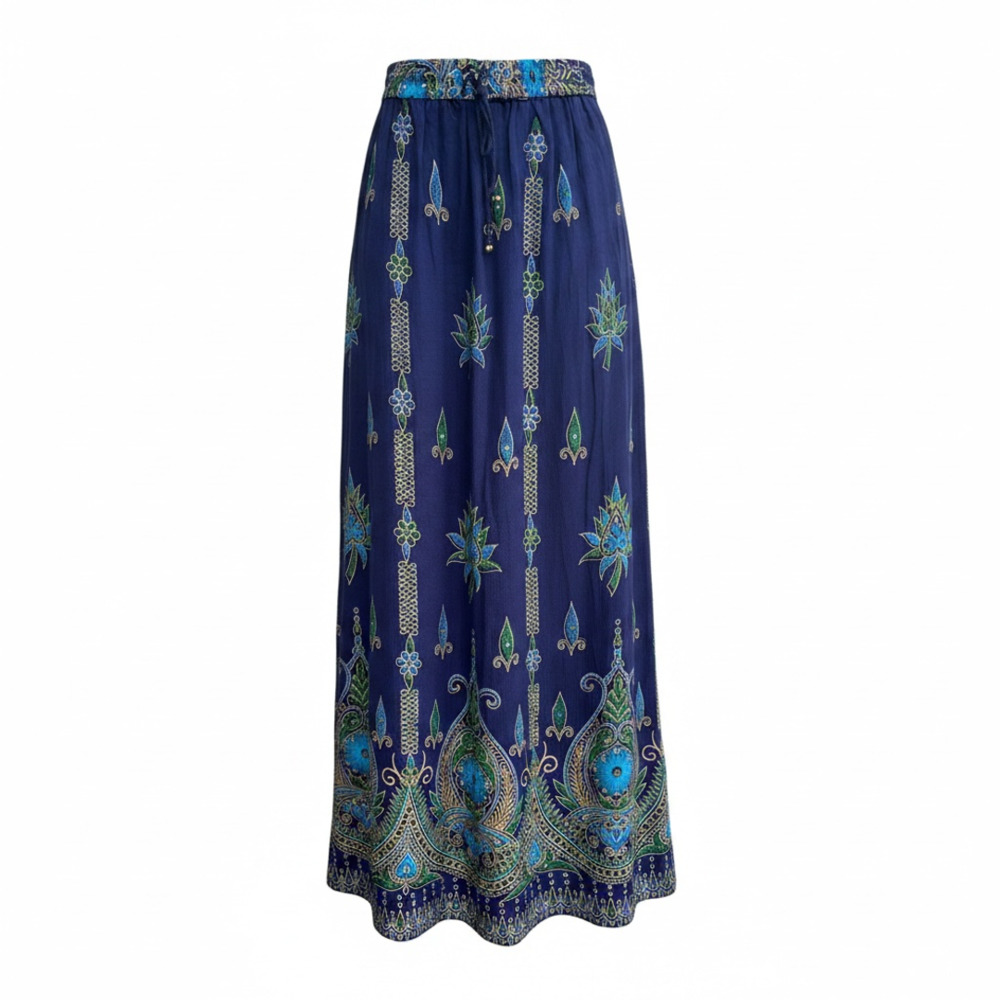 Ana & Rose Blue & Green Paisley Sequined Rayon Maxi Skirt Size L